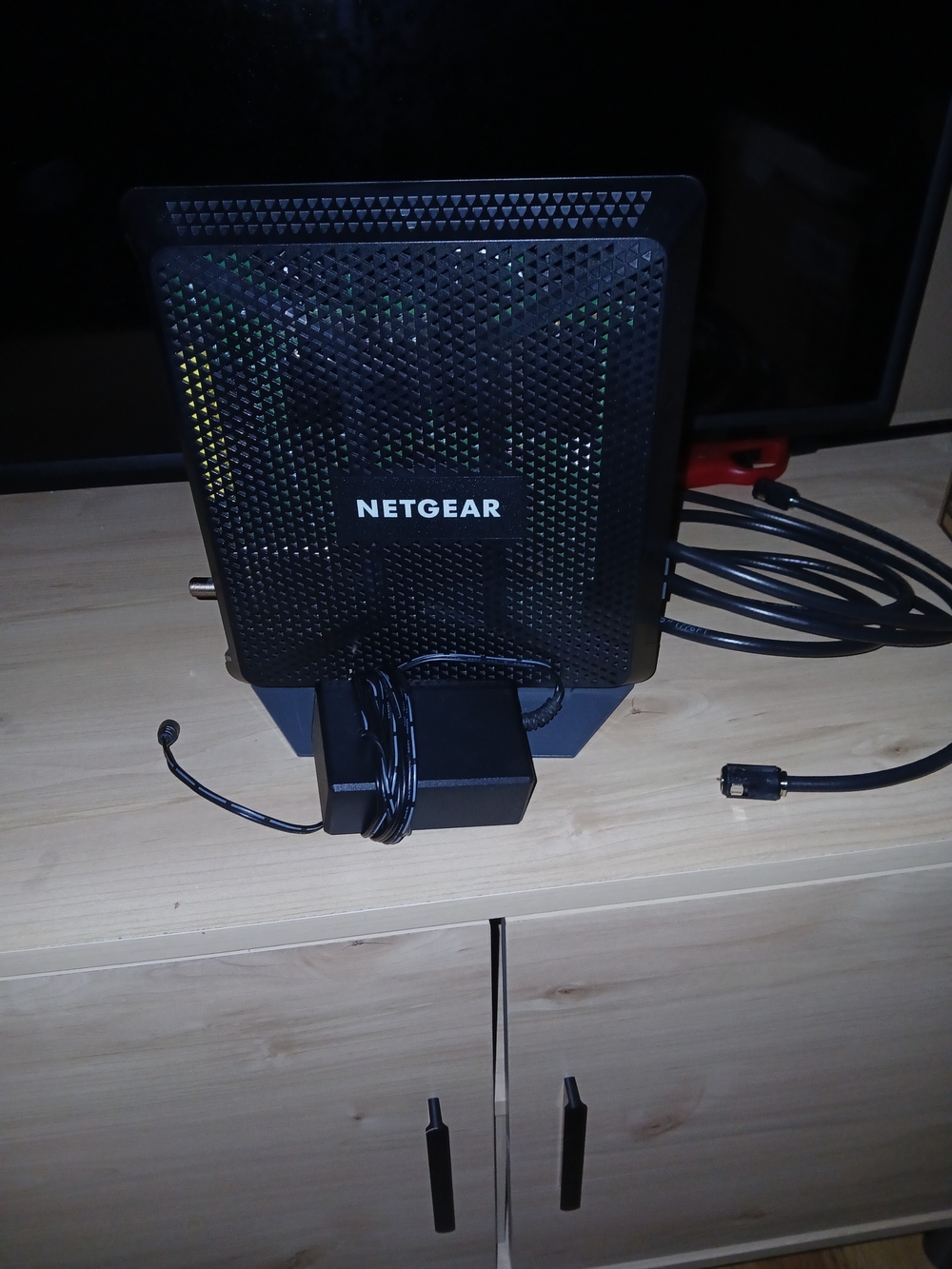 NETGEAR Black Modem/Router with Power Adapter and Coax Cable